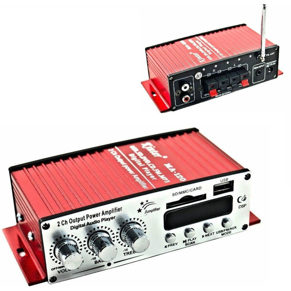 Trade Shop - Amplificatore Audio 12v Usb Mp3 Casa Auto 2 Canali Stereo 40w Telecomando Ma120 -