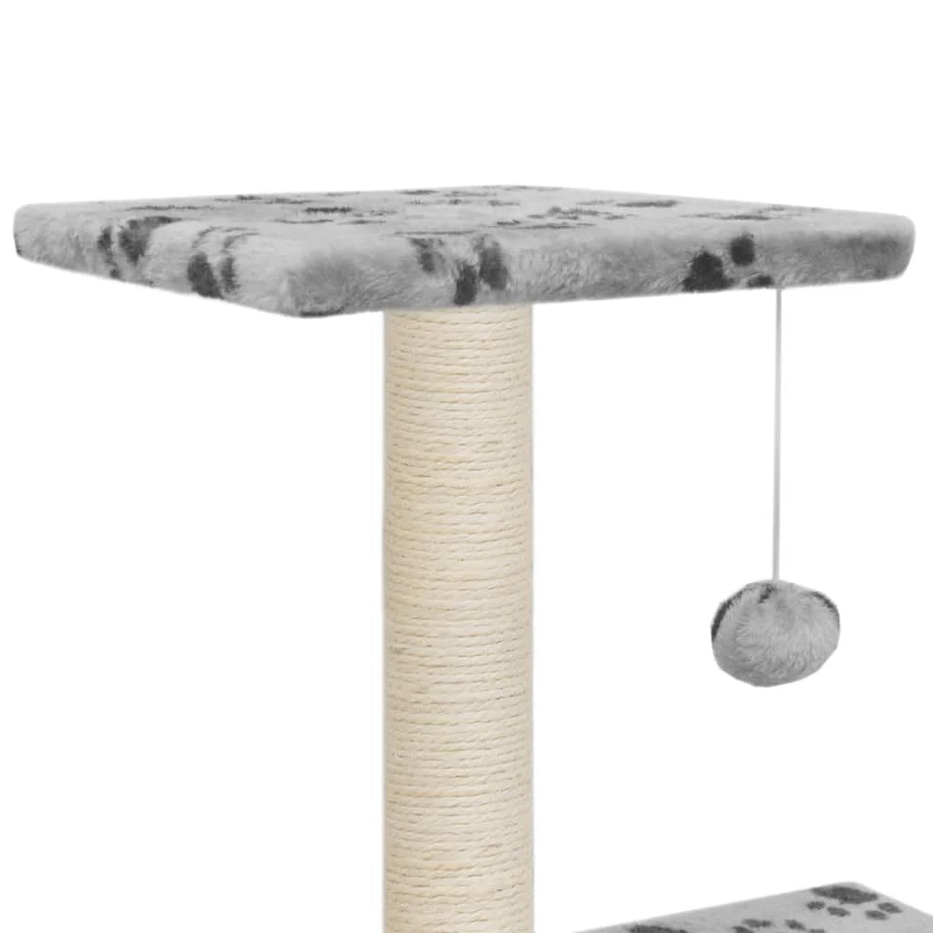 Tiragraffi albero per gatti cuccia per gatti peluche in sisal 65 cm grigio con motivo a impronta di zampa 3702104