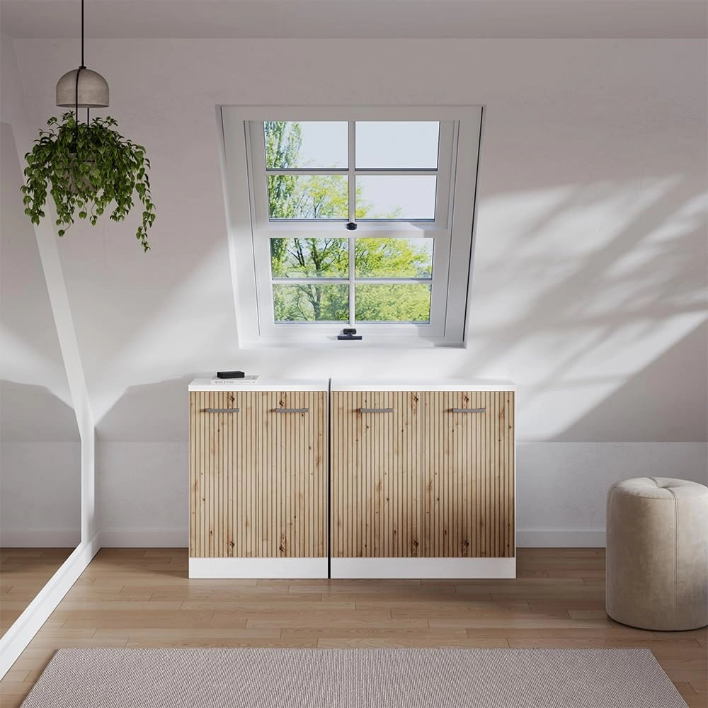 Set di mobili sottotetto Rion, Rovere artigianale, 210 cm Set di 5 carcasse armadio profondità 60 cm, adatto per il salvaspazio sotto tetti spioventi