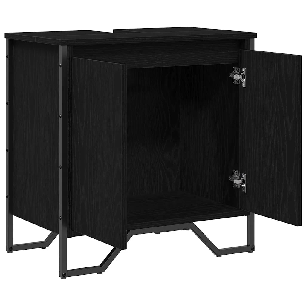 Mobile Lavabo | Armadio per Lavabo da Bagno Rovere Nero 60 x 35 x 60 cm