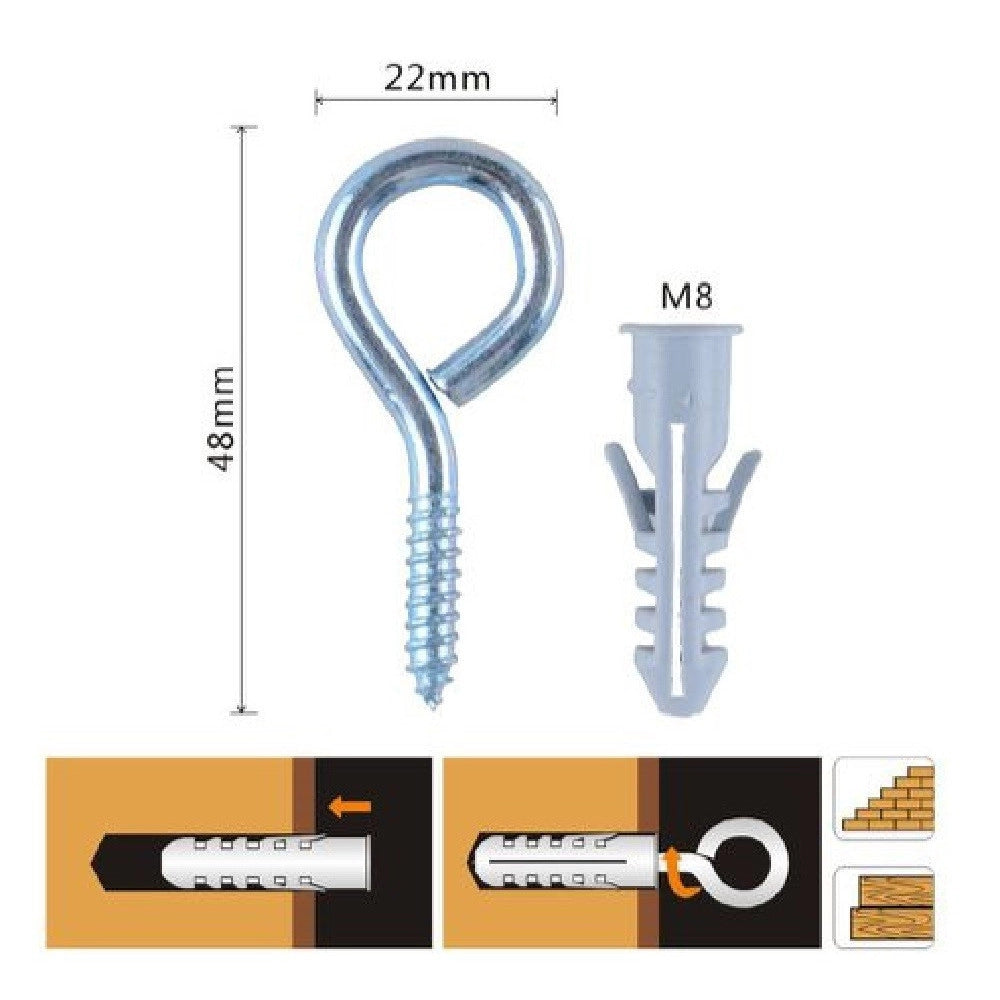 Trade Shop - Set 5pz Vite A Occhiello Chiuso 22x48mm + Tasselli Con Alette Tassello M8 90725 -