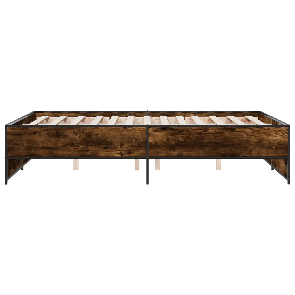 Letto matrimoniale | Letto per adulti | Giroletto Rovere Fumo 135x190 cm in Legno Multistrato Metallo