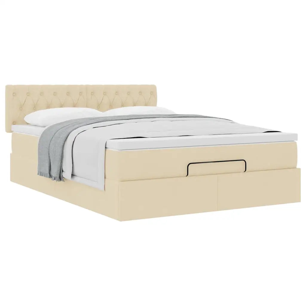 Pouf Letto con Materasso Crema 140x200 cm in Tessuto 3311551