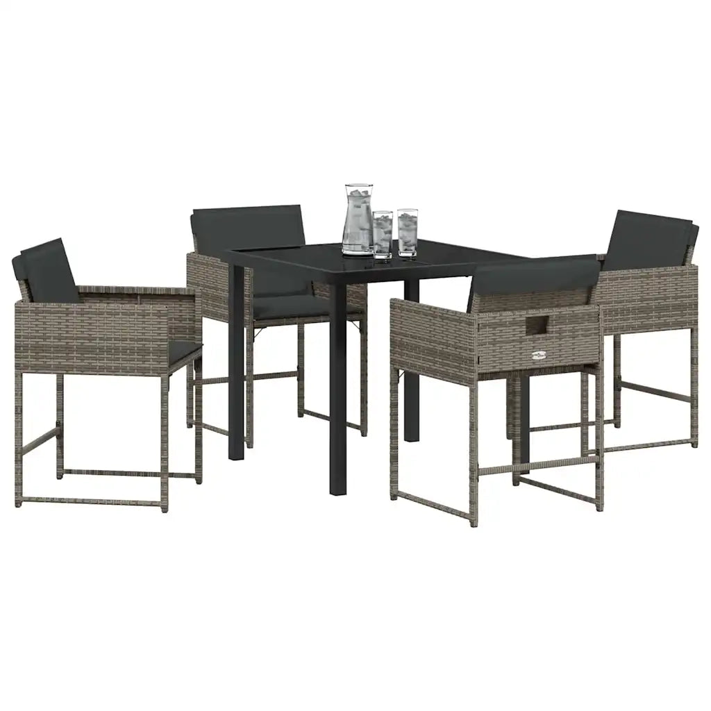 Set da Pranzo per Giardino 5 pcs Grigio polyrattan