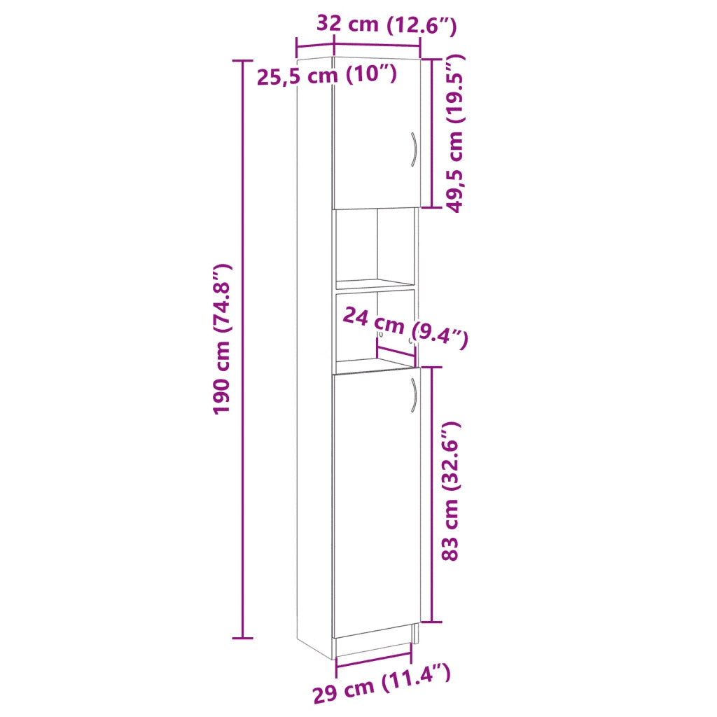 Mobile da Bagno Rovere Sonoma 32x25,5x190 cm Legno Multistrato
