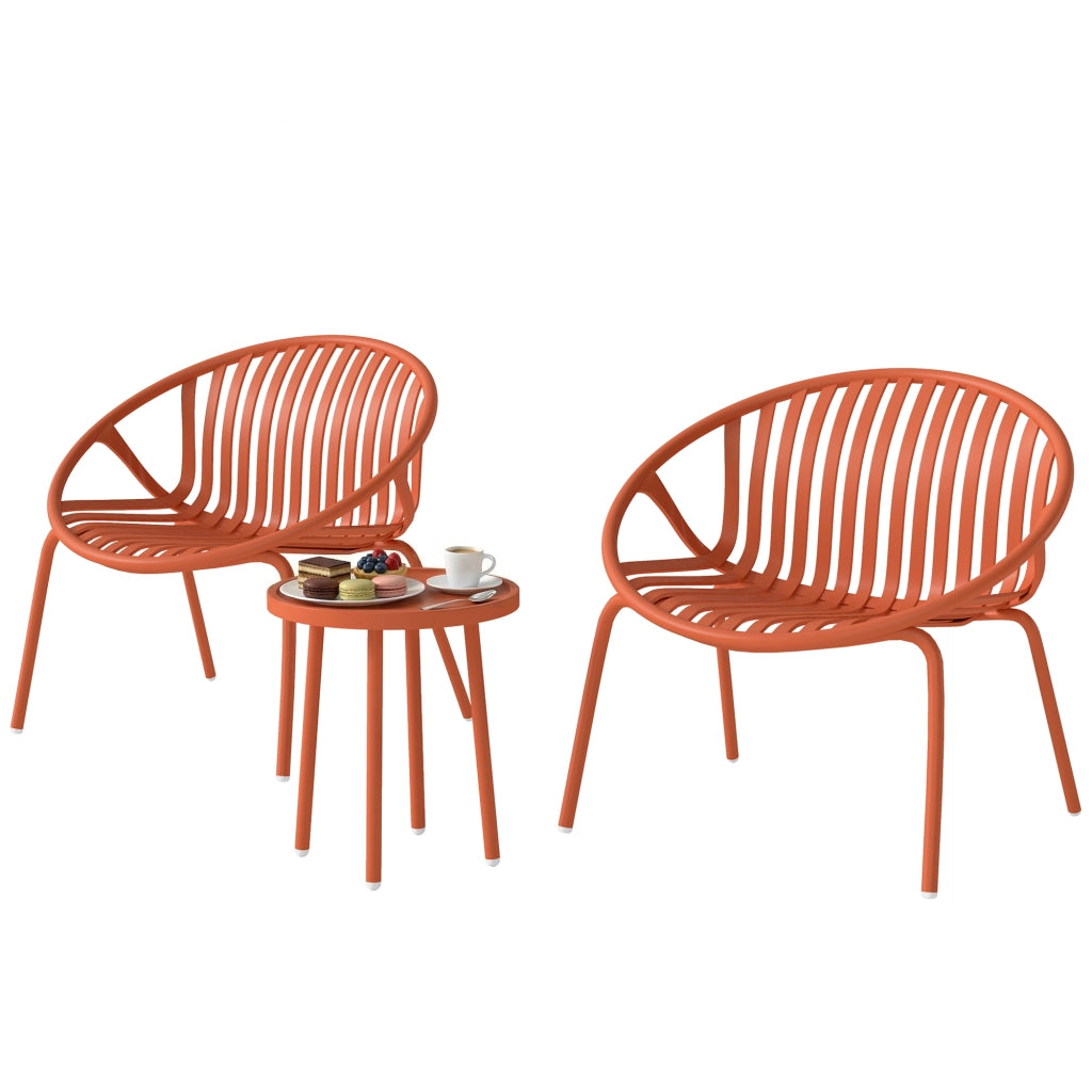 Set tavolino da giardino 3 pezzi ¨C zephmum ¨C rosso, acciaio e polipropilene, 80x70x75 cm