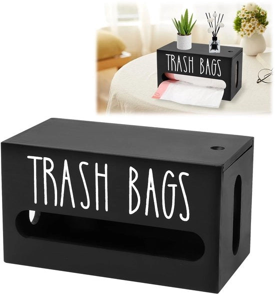 Dispensatore di sacchetti della spazzatura in legno di rovere - 23,5 x 12,8 x 13 cm - Nero