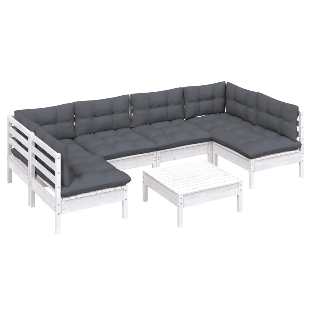 Set Divani da Giardino 7 pz con Cuscini Bianchi Legno di Pinocod mxl 73534