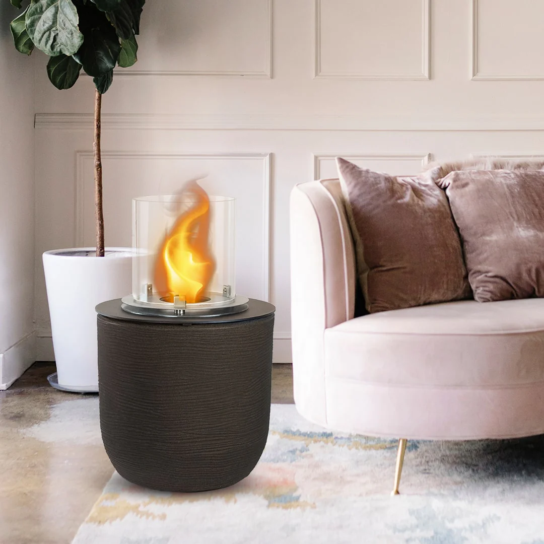 Camino a Bioetanolo Braciere da Pavimento Ø35xh55 cm per Interno ed Esterno Raffaello Terra Marrone