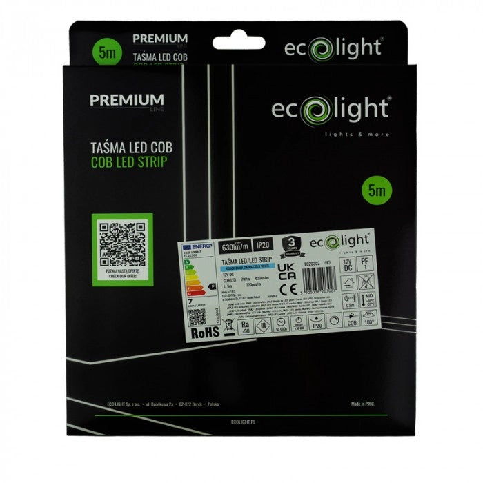 Striscia LED COB 320 7W/m 6000K 12V IP20 5m dimmerabile