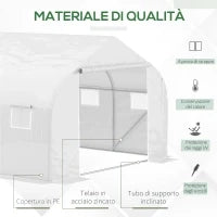 Serra per Orto a Tunnel con 6 Finestre e Porta Avvolgibile, Serra da Giardino a Tunnel in PE con Tubi in Metallo, per Piante e Frutto, 4.5x3m, Bianco