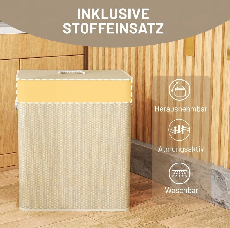 CESTO PORTABIANCHERIA 100 L in Bambù Bianco con Coperchio