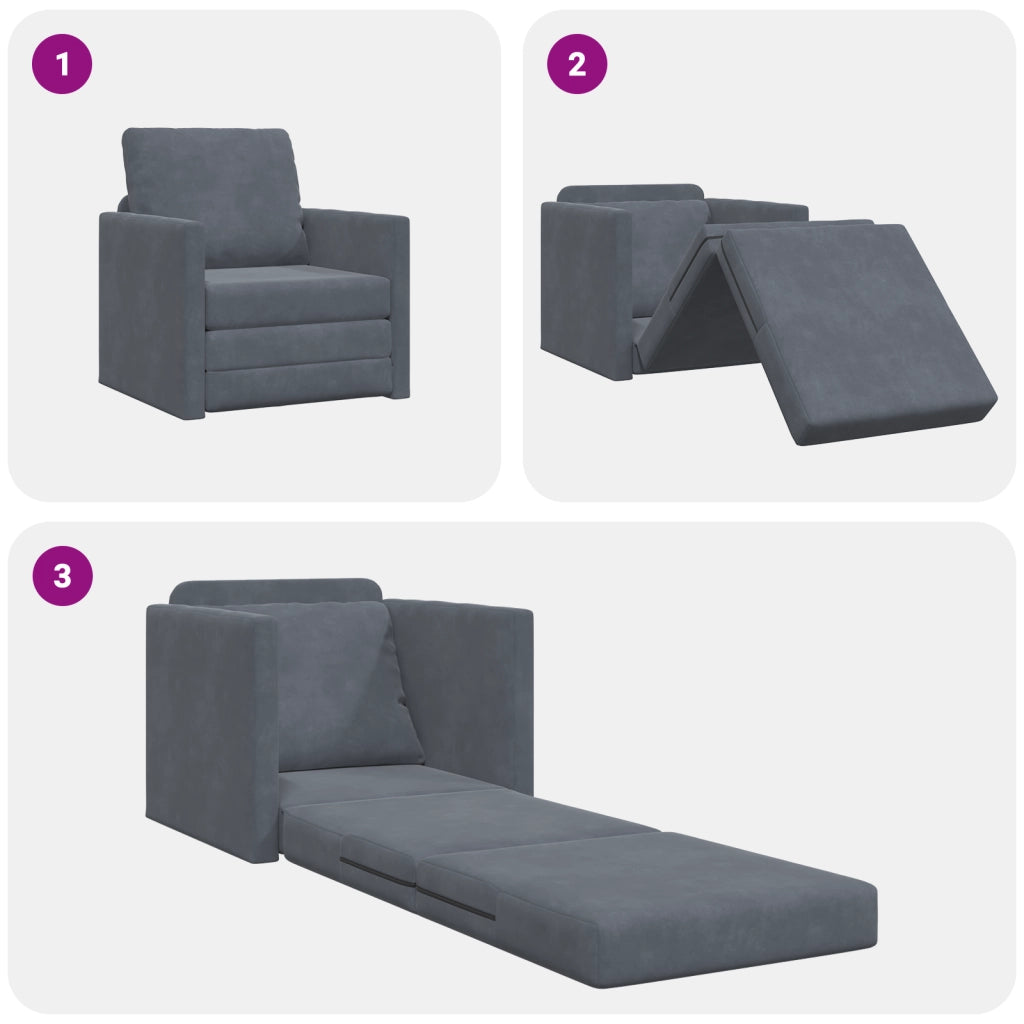 Divano a pavimento  Singolo Convertibile in Velluto 74x77x81 cm Grigio Scuro