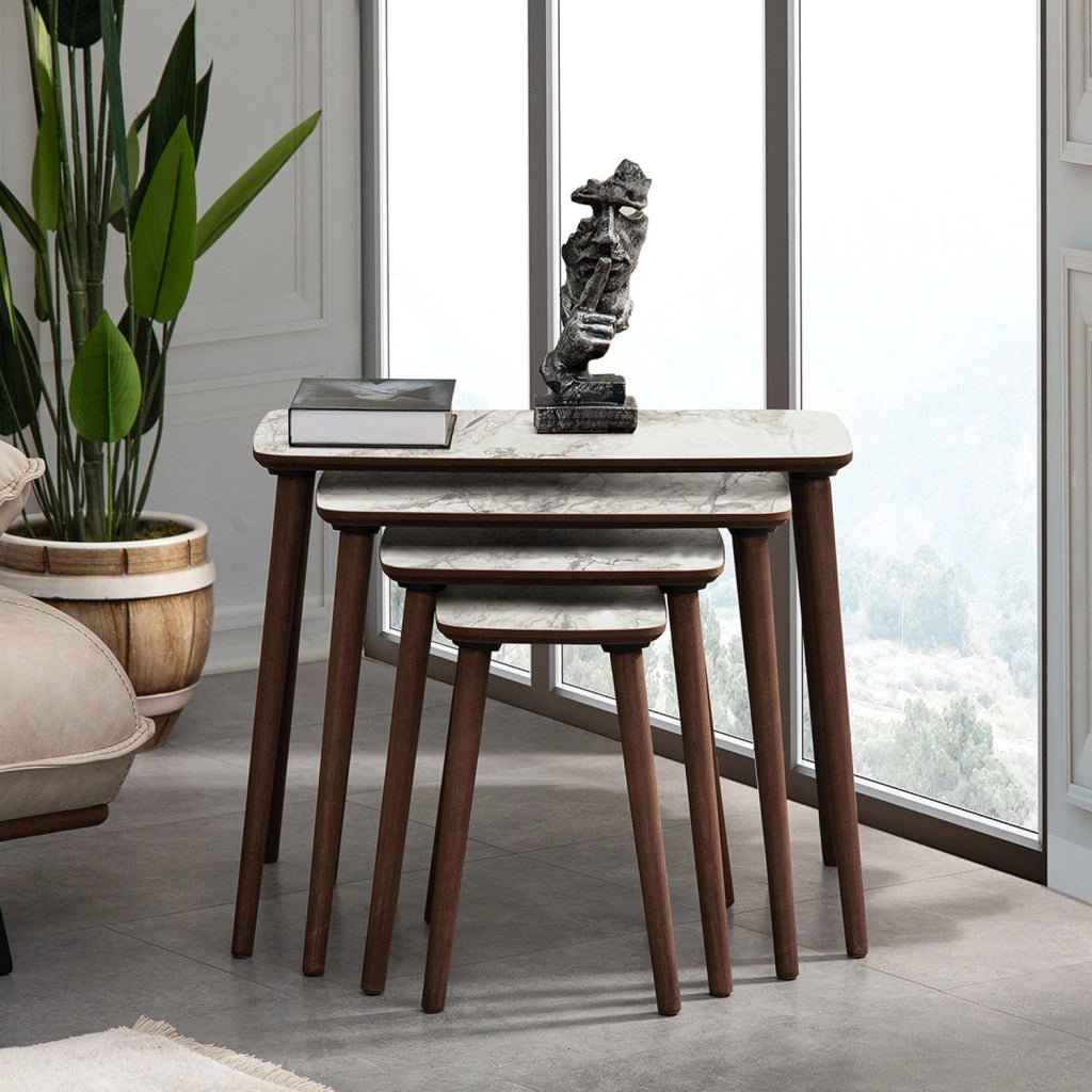 Tavolino da nido in legno "Luci" 4 pezzi 70 x 40 x 55 cm - Bianco