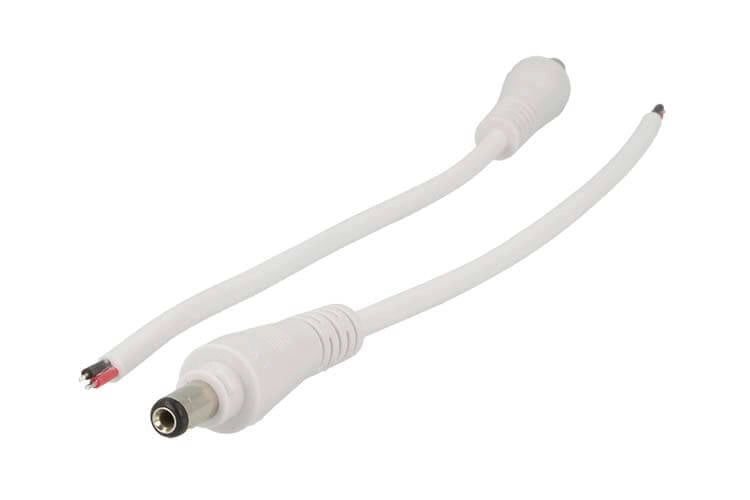 2 PZ Connettori Spinotto Maschio DC con Blocco Sicurezza 5,5mm x 2,1mm Bianco