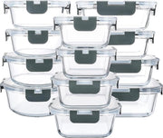 Vershouddozen in vetro, 24 pezzi, 12 contenitori + 12 coperchi, coperchi trasparenti, BPA-free, per casa, cucina o ristorante