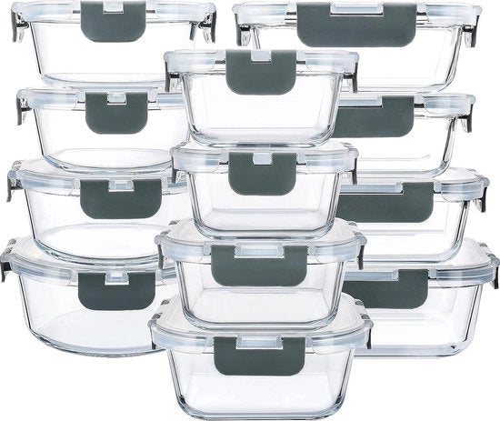Vershouddozen in vetro, 24 pezzi, 12 contenitori + 12 coperchi, coperchi trasparenti, BPA-free, per casa, cucina o ristorante
