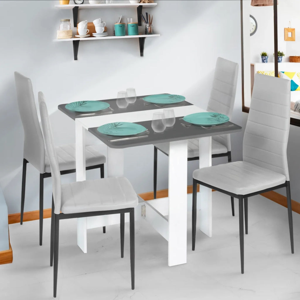 IDMarket - Tavolo consolle pieghevole EDI 2-4 persone legno piano bianco grigio