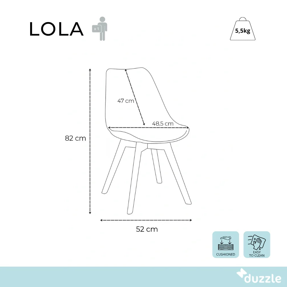 Set di 4 sedie da pranzo imbottite in polipropilene bianco Lola con struttura in legno facili da pulire | Duzzle