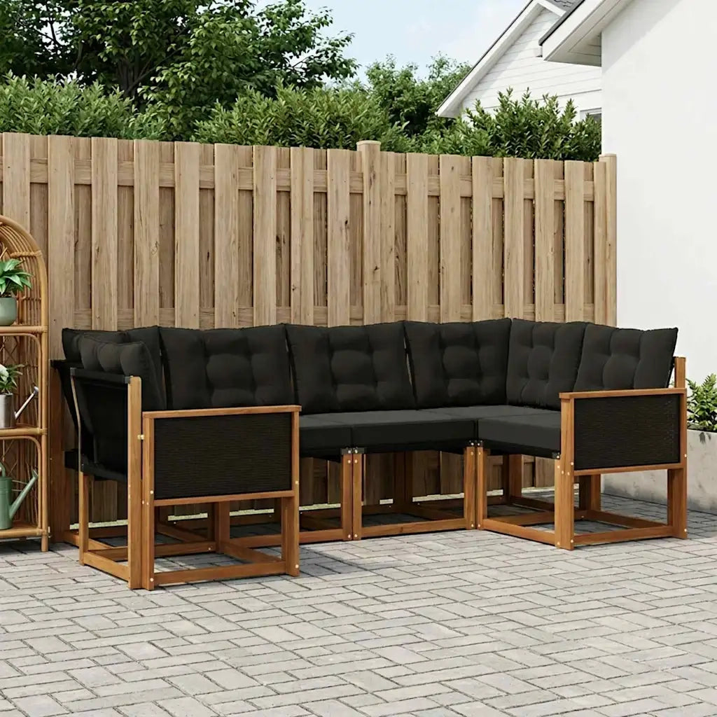 Set di divani da esterno con cuscino 6 pcs Naturale e Nero 3382168
