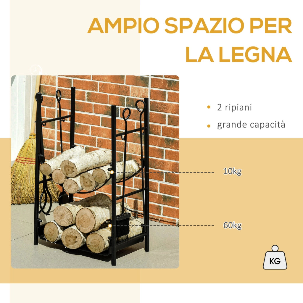 Porta Legna Interno Esterno 2 Ripiani ¨C Zephmum ¨C Nero 44.5x29.5x73 cm