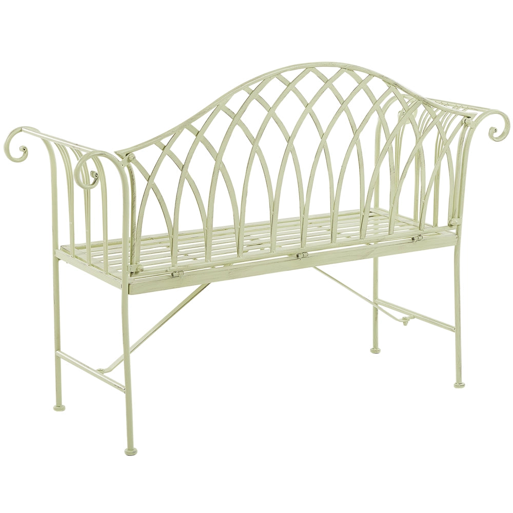 Panca da giardino per esterni Pistacchio in metallo verde chiaro 130 cm 2 posti con braccioli svasati in stile vintage