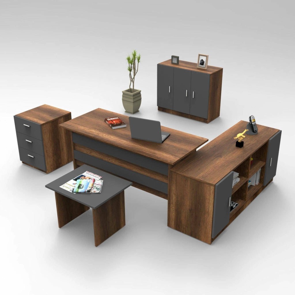 Nari, set da Ufficio Modulabile, Marrone Noce