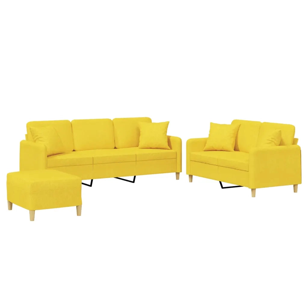 Set di Divani 3 pz con Cuscini Giallo Chiaro in Tessutocod mxl 82936