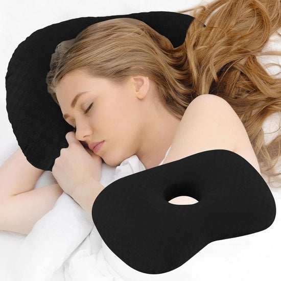 Cuscino con apertura per orecchini, adatto per sonnambuli e persone con orecchio infiammato. Cuscino laterale pieghevole - nero.