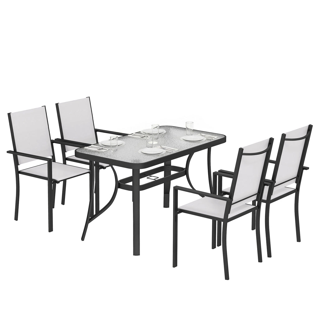 Set da Giardino 5 Pezzi con Sedie Impilabili e Tavolo in Vetro ¨C zephmum ¨C Grigio Chiaro