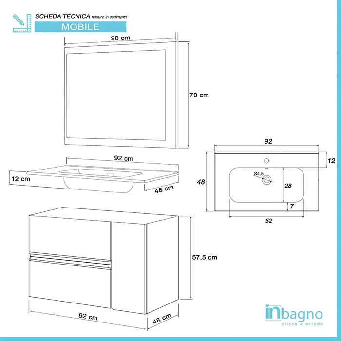 Mobile Bagno Sospeso Effetto Pietra Oxid 90 cm Industrial