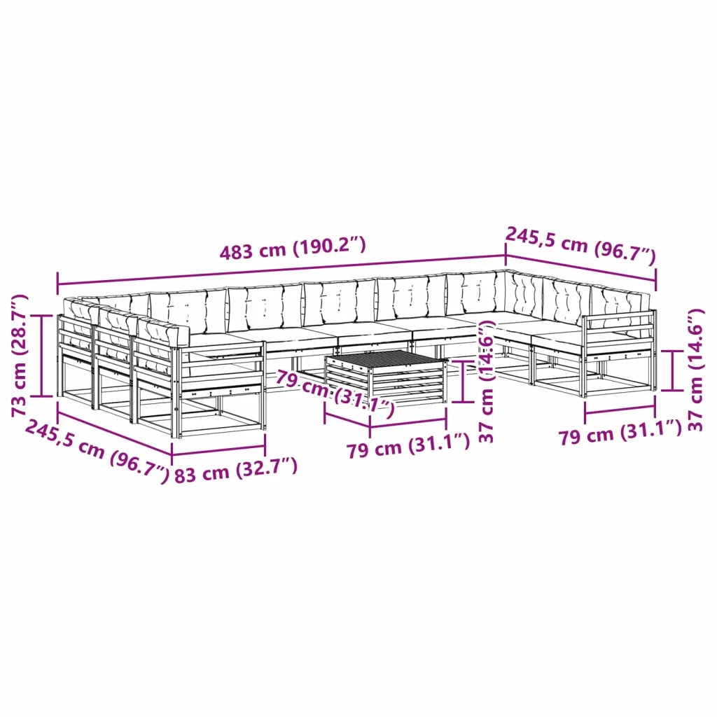 Set di divani da esterno 11 pz Bianco e Beige 3387127