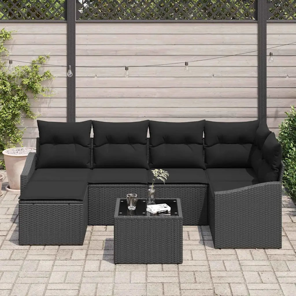 Set di divani con cuscino 7 pcs Nero polyrattan 3346803