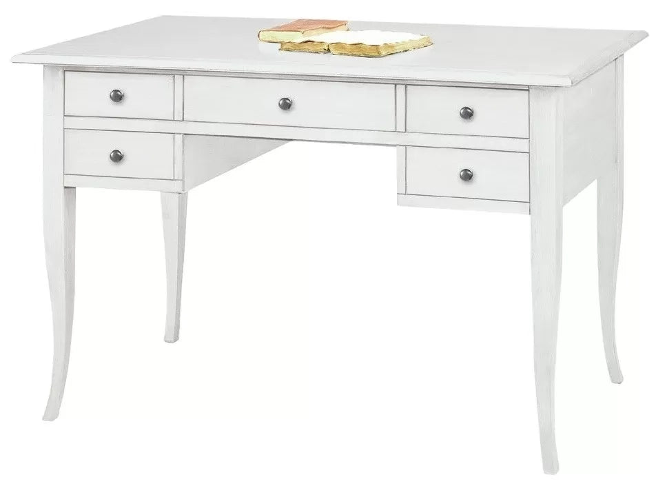 Scrivania arte povera 5 cassetti legno bianco 130x65x81 (1110) - Mobili 2G