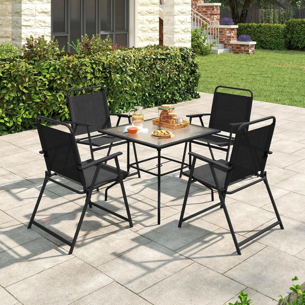 Set di 2 Sedie da Giardino Pieghevoli, Sedie da Spiaggia con Schienale e Braccioli, Poltrone da Campeggio, Sedia Esterno per Veranda, Balcone e Piscina, Portata 150 kg