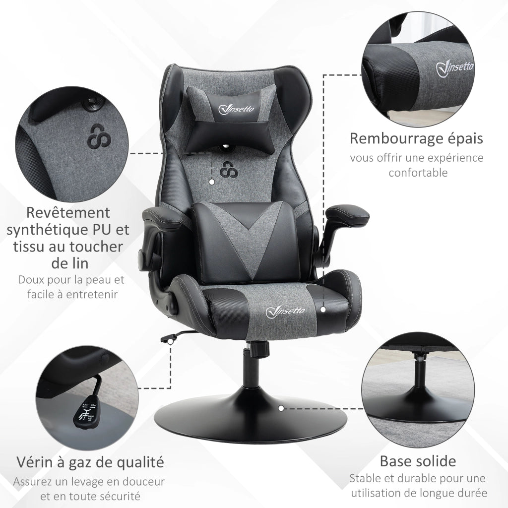 Sedia da Gaming Ergonomica ¨C Xylo ¨C Base Rotonda Altezza Regolabile Braccioli Cuscini PU Grigio Nero