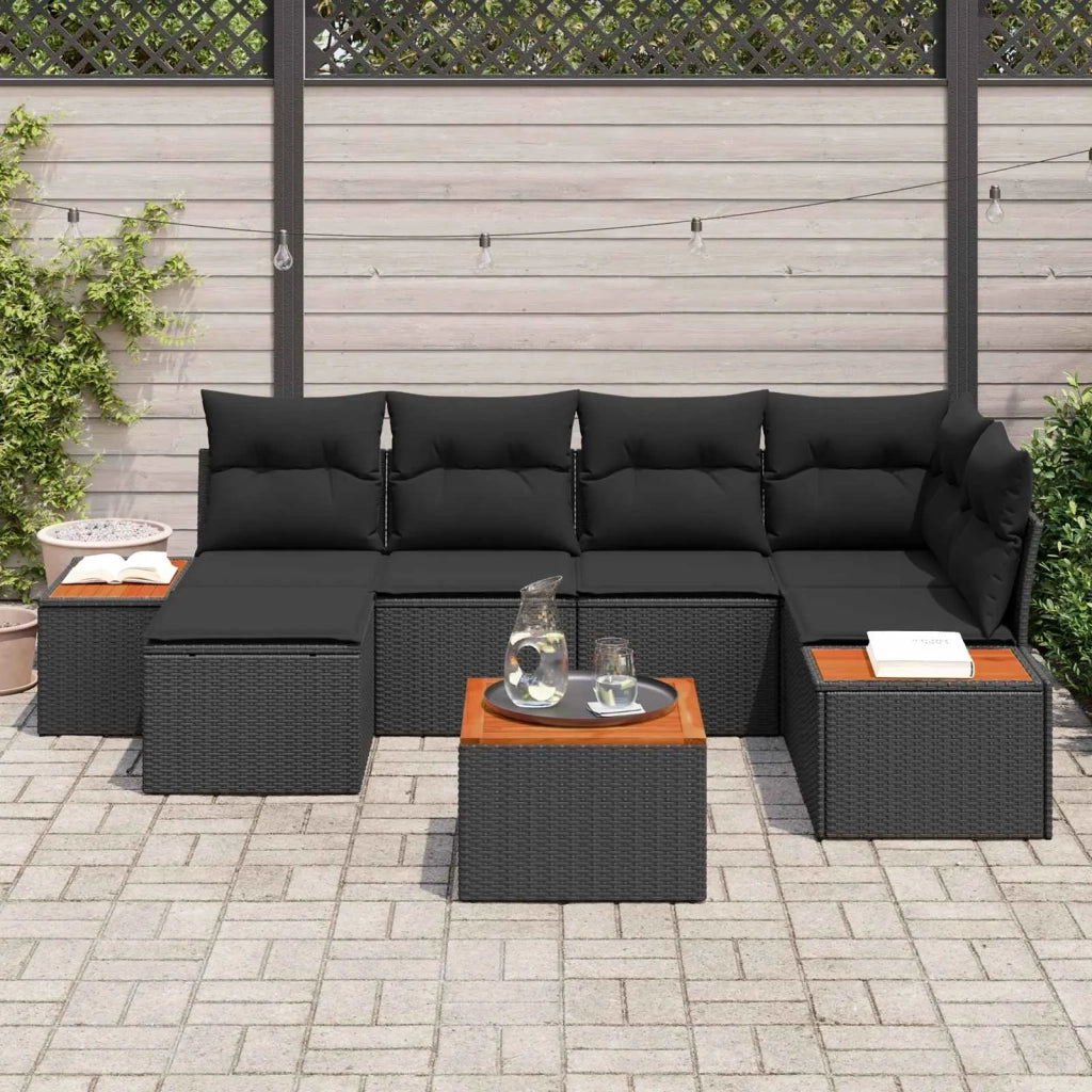 Set Divano da Giardino con cuscino 7 pcs Nero Polyrattan