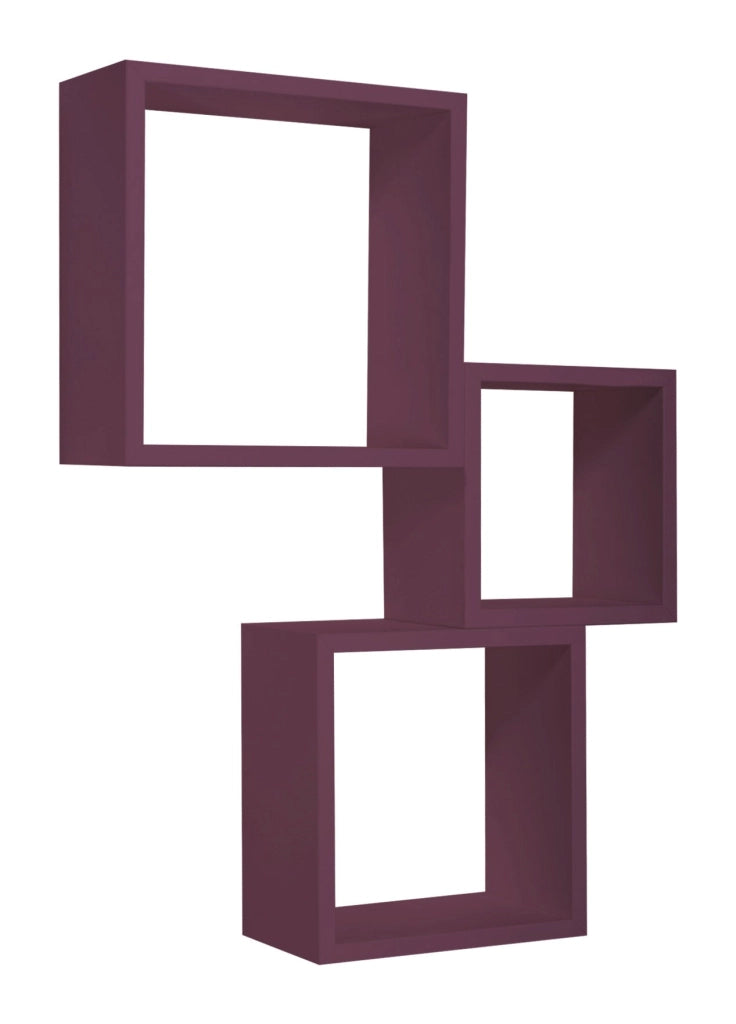 Set 3 Mensole da Parete Cubo in Fibra di Legno Incubo Viola Melanzana