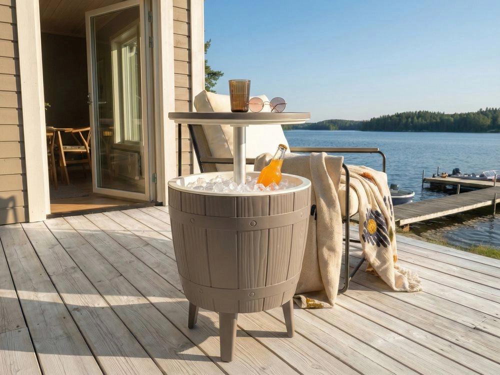 Garden Cool Bar Taupe Polipropilene Refrigeratore da incasso Meccanismo di regolazione dell'altezza Piano da tavolo ⌀ 48 cm Taupe