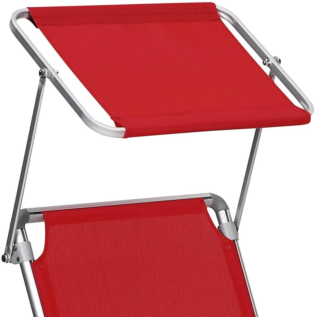 Lettino prendisole reclinabile sedia a sdraio pieghevole in alluminio con tessuto in textilene cuscino parasole regolabile 193 x 67 x 32 cm portata 250 kg (rosso) 12_0001670