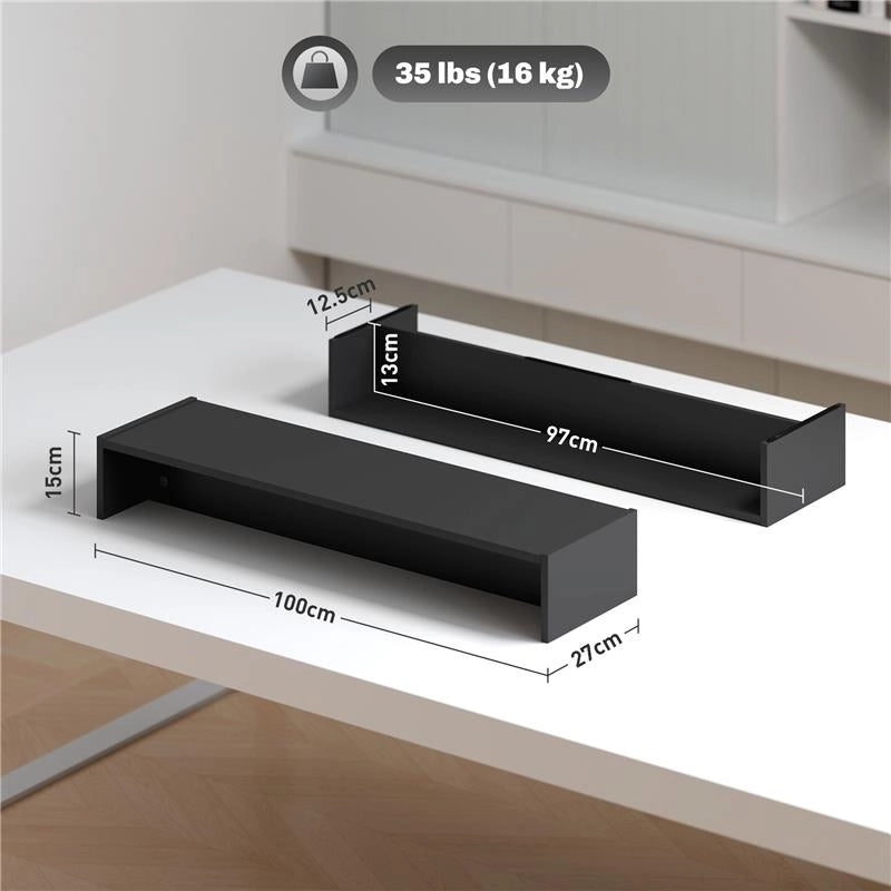 SUPPORTO PER MONITOR CON 2 VANI CONTENITORE IN LEGNO 100X27X15 CM NERO