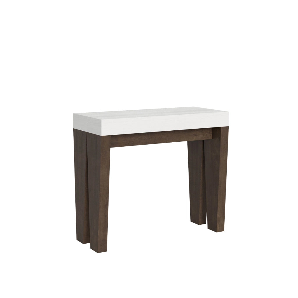 Consolle Allungabile 90-196x40x77 cm in Nobilitato Bianco e Noce