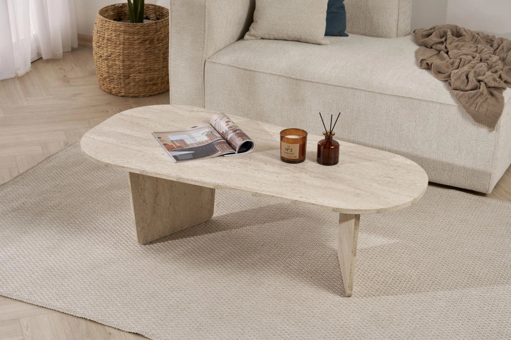 Tavolino da caffè in legno "Ovalis" - 130 x 65 x 40 cm - Travertino