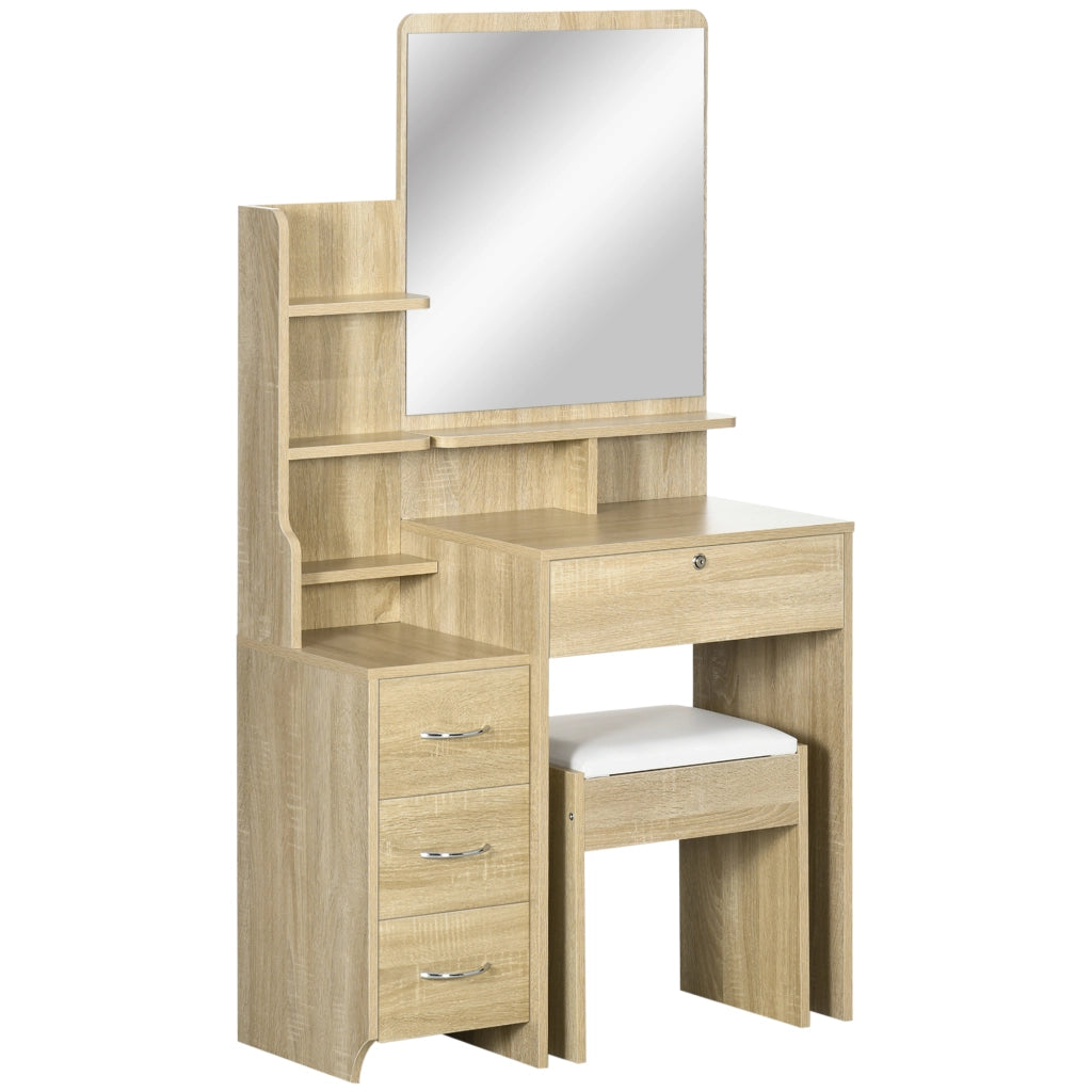 Scrivania Trucco con Specchio e Cassetti ¨C Zephmum ¨C 80x38x143 cm Legno Naturale