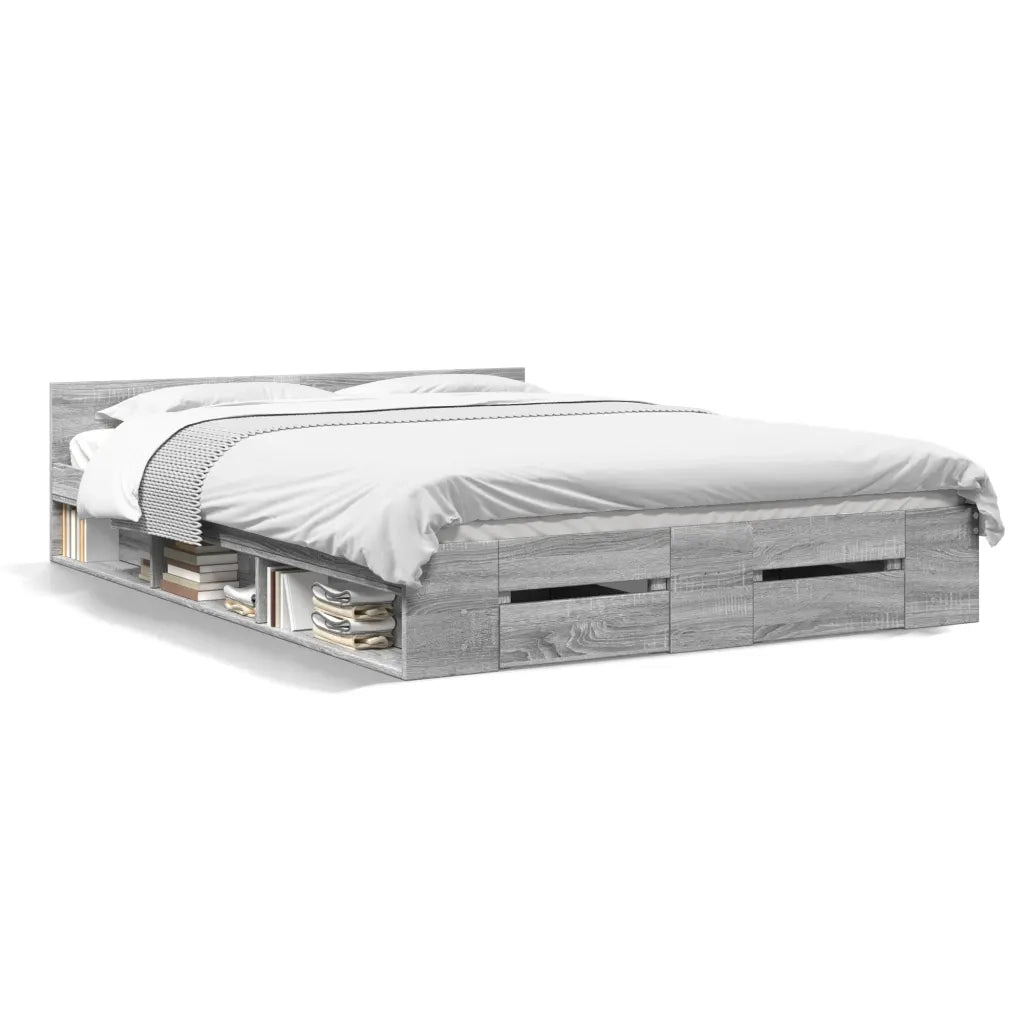 Letto matrimoniale | Letto per adulti | Giroletto Cassetti Grigio Sonoma 135x190 cm Legno Multistrato