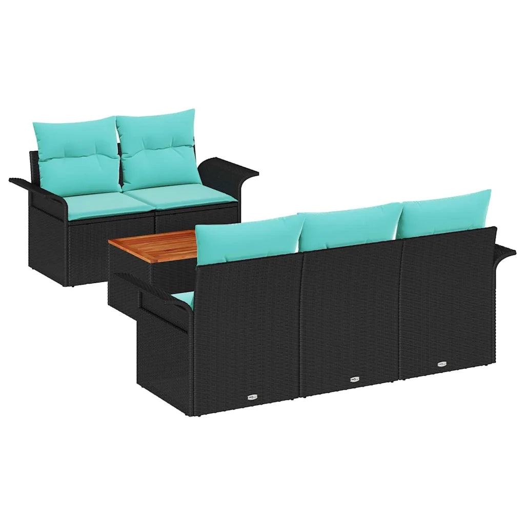 Set Divano da Giardino 6 pcs Nero e Turchese polyrattan