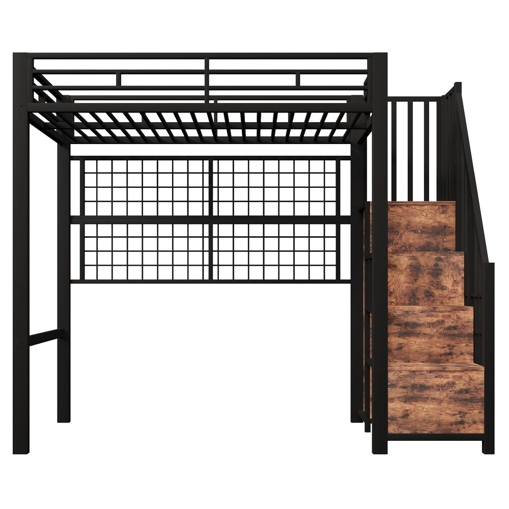 Letto a Soppalco con LED e Armadio ¨C Xylo ¨C Struttura Metallo, Nero, 90x200