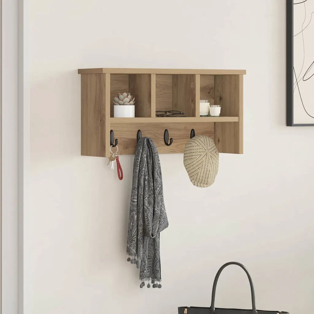 vidaXL Appendiabiti a muro rovere artigianale 50 x 16 x 26 cm