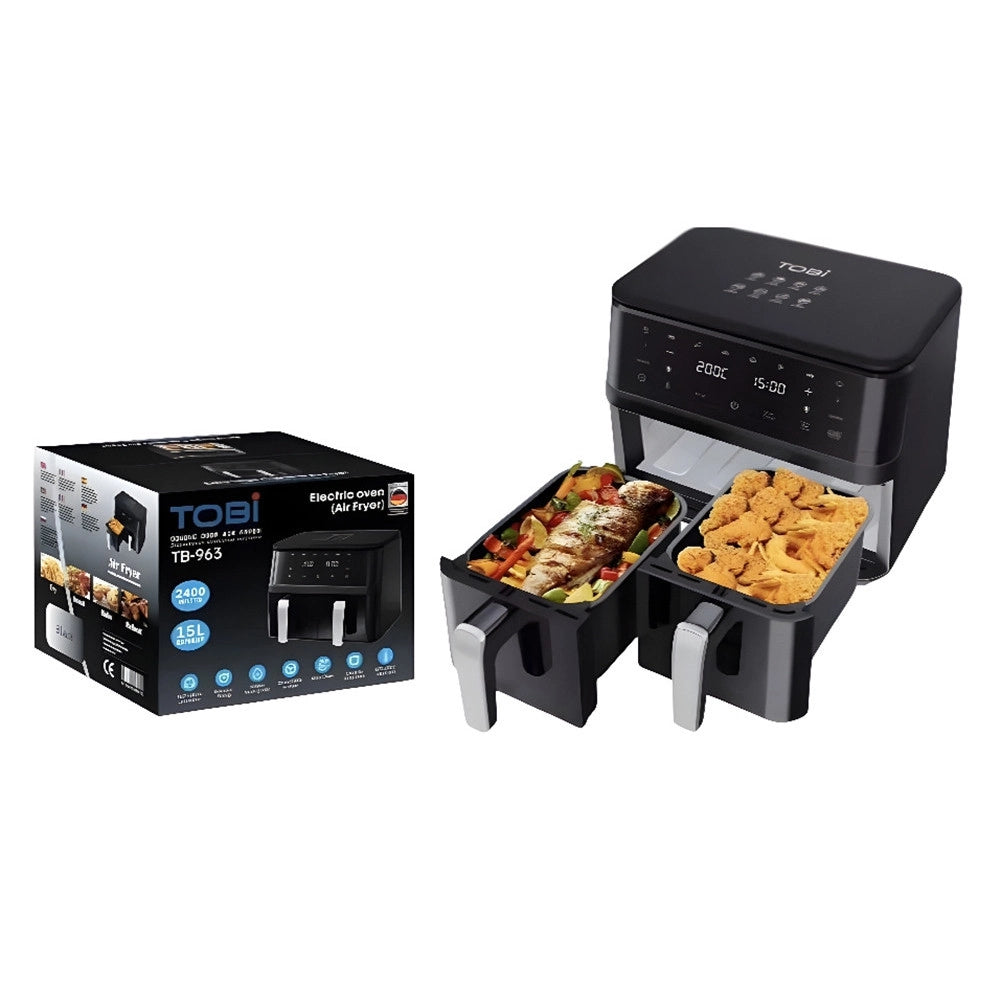 Trade Shop - Friggitrice Ad Aria A Doppio Cestello Indipendenti 15lt 2400w Touch Led 8 Programmi Tb-963 -