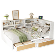 Letto a Divanetto 140 x 200 cm; Letto Matrimoniale - USB; Prese e 2 Cassetti - Bianco